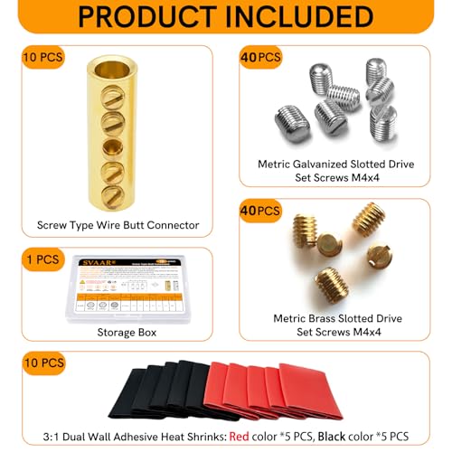 8 Gauge Wire Butt Connectors 10 PCS Brass Mechanical Butt Splice Connectors Kit 8 AWG Mechanical Repair Splice Kit Splice Screw Sleeves 10 PCS Mechanical Splices & 3:1 Heat Shrink Tubes - size: 8 Gauge, style: Mechanical Splice - Bare Pure Brass