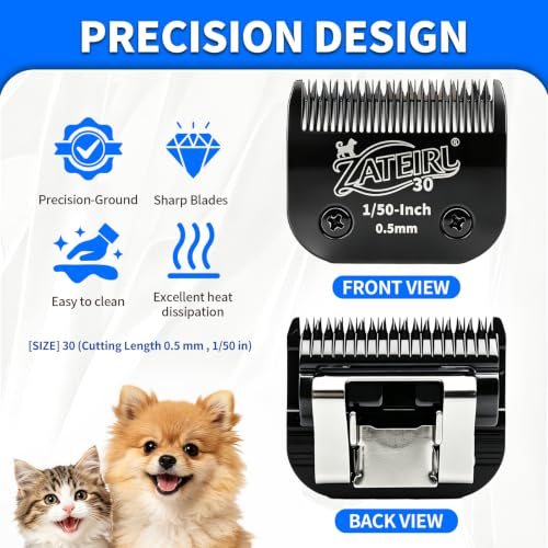 Size 30 Detachable Pet Grooming Clipper Blade with Steel Cutter, 1/50 Inch (0.5 mm) Cut Length, Black, Compatible with Andis, Oster A5, Wahl KM10, 3 Pack - color: Black, size: 30# 0.5mm - 3 Pack
