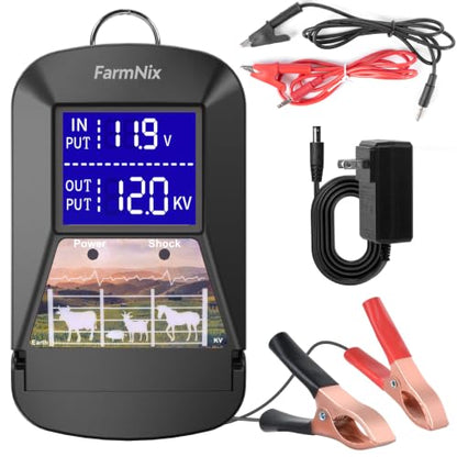 Electric Fence Charger, 15-Mile 12KV 3J for Livestock Protection - color: Black