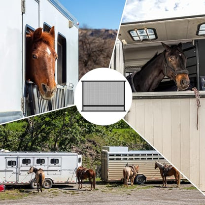 Threlaco 1 Pcs 35'' x 26'' Horse Trailer Window Screen Horse Trailer Air Circulation Mesh Safety Bar Horse Trailer Accessories Reinforced Window Nets with 8 Fasteners and 16 Screws, Black