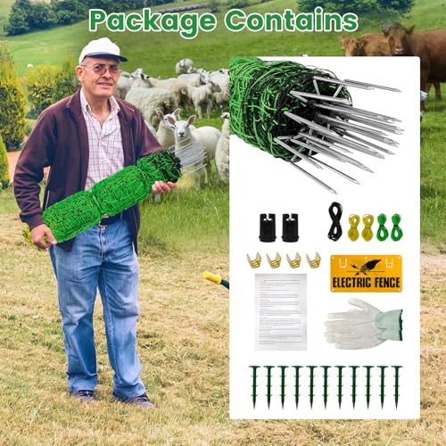 Electric Fence Netting, 42.5" H ×164 L' Portable Livestock Fencing for Sheep, Cattle, Net Fencing Kit with 14 Posts Double Spiked, Movable Poultry Netting for Backyards, Homesteaders, Farms Ranches - size: 164 * 42.5