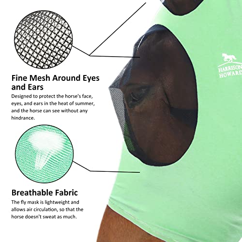 Harrison Howard Super Comfort Stretchy Fly Mask Large Eye Space with UV Protection Soft on Skin with Breathability Cool Mint M Cob - color: Cool Mint, size: Cob (Medium)