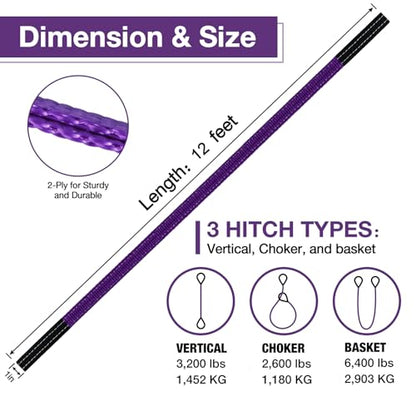 Lift Sling Straps,1" x 12' 2-Ply Heavy Duty Flat Eye Lift Sling | Twist Eye Polyester Lifting Sling Straps Nylon Tree Saver Recovery Strap Web Slings Rigging Moving Tow Hoisting Gear Strap - color: Purple, size: 1" x 12'