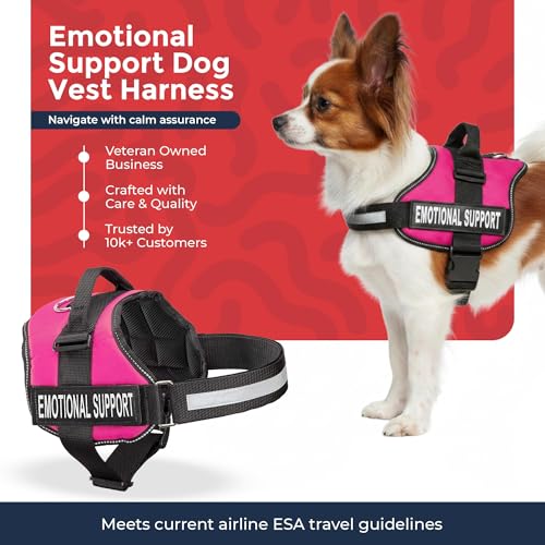 Industrial Puppy Emotional Support Vest Harness, XXS 13.5-17 in, Pink - color: Hot Pink, size: XXS, Fits Girth 13.5-17"