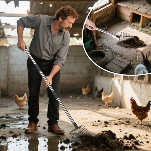 PUPTECK Large Chicken Poop Scooper - Adjustable Long Handle Poop Scooper with Deep Shovel, Detachable Heavy Duty Shovel Multifunctional Chicken Cleaning Tool Coop Accessories(20"-40") - size: L(Length 20"-40", Width 5.7")
