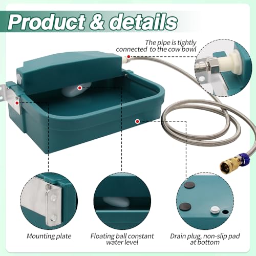 Automatic Dog Water Bowl 9L/300oz Large for Chicken Cattle Horse Sheep Goat | Wall mounted chew‑proof With 78.74”Garden Hose Float Valve Easy to clean with drainage hole Easy to Clean Outdoor Indoor