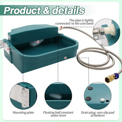 Automatic Dog Water Bowl 9L/300oz Large for Chicken Cattle Horse Sheep Goat | Wall mounted chew‑proof With 78.74”Garden Hose Float Valve Easy to clean with drainage hole Easy to Clean Outdoor Indoor