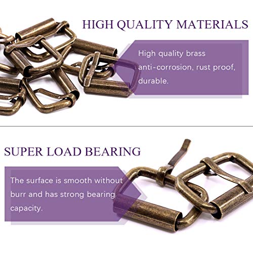 Swpeet 60Pcs 1 Inch / 25mm Heavy Duty Metal Ring Buckle Webbing Belts - color: Bronze, style: Metal Roller Buckles