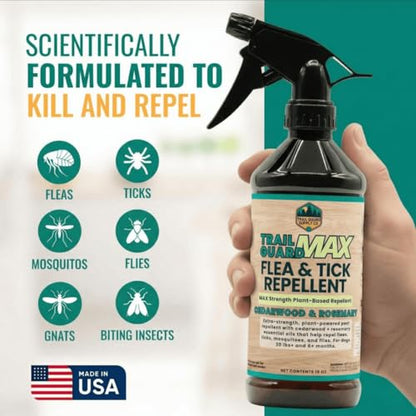 Trail Guard MAX - Natural Extra Strength Insect, Flea and Tick Spray for Dogs, People & Home (16oz MAX Strength, Cedarwood & Rosemary) - size: 16oz MAX Strength