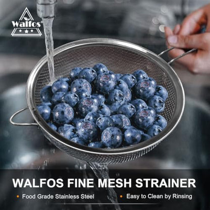 Walfos Fine Mesh Strainer 4PCS, Versatile Kitchen Strainer with Handle - 7", 4.6", 3.15", 2.7" Sieve Fine Mesh Stainless Steel, Metal Strainers and Sifters for Rice, Quinoa, Tea, Cocktail, Juice - size: 7", 4.6", 3.15", 2.7" (4pcs)