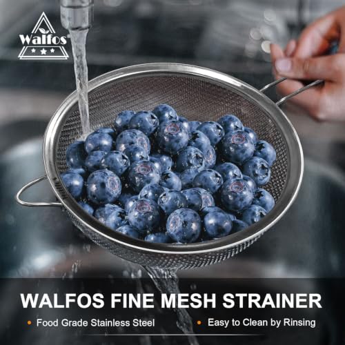 Walfos Large Fine Mesh Strainer 9.35" & 7.8", Stainless Steel Mesh Sieve with Sturdy Handle, Kitchen Metal Food Strainers for Quinoa, Rice, Pasta, Fruits, Vegetables, etc., Set of 2 - size: 9.35", 7.8" (2pcs)