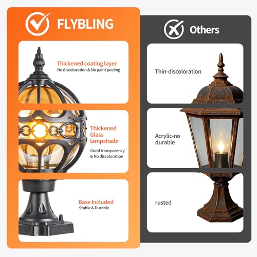 Outdoor Sphere Post Lights Fixtures, Waterproof Anti-Rust Outdoor Post Lights, Outdoor Lamp with Thickened Coating for Driveway, Pathway, Garden (Black, Small-2 Pack)