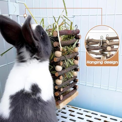 Hanging Apple Wood Rabbit Hay Feeder for Chinchilla Bunny Hamster Gerbil