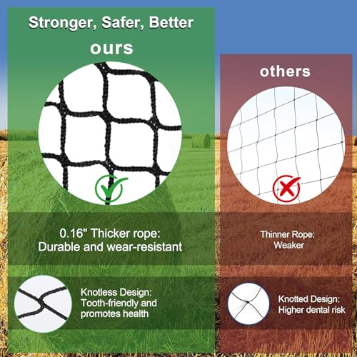 6x6 ft Bale Hay Net for Horses Round/Square, 1.7 inch Hole Knotless Livestock Slow Feeder Hay Storage Net for Horses, Cattle, Sheep in Farms (Round) - style: Round