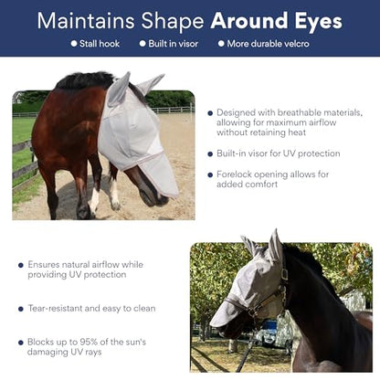 Horse Fly Mask with Nose Cover & Ears, UV Eye Protection, Medium/Large