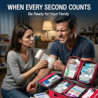 528 PCS Advanced First Aid Kit – Large 6-in-1 Modular Waterproof Well-Organized Emergency Kit for Home, Car, Travel, Camping, Boat & Outdoor - color: Red