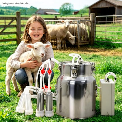 2-in-1 Goat and Cow Milking Machine, 3.7Gal Stainless Steel Bucket with 5200mAh Built-in Rechargeable Battery, Cordless Electric Vacuum Pulsator, 4 Teat Cups, Portable Electric Milking Machine (14L)