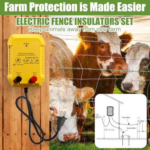 Electric Fence Kit, 5 Mile 110 VAC 0.25 J Fence Charger, 656 ft Polywire - size: 656FT, style: 0.25J