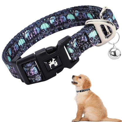 Small Dogs Collar with Bell,Puppy Collars Gift for Boys Girls Dogs-Skull S - color: 5, size: S (Neck 9"-12")