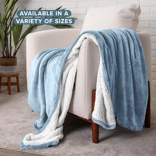 Bare Home Sherpa Fleece Blanket (Throw, Dusty Blue) - color: 14 - Dusty Blue, size: Throw/Travel