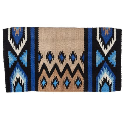 Mayatex 1431-7 New Phoenix Wool Saddle Blanket 38in x 34in - color: Black/Sand/Periwinkle/Fawn/Cream