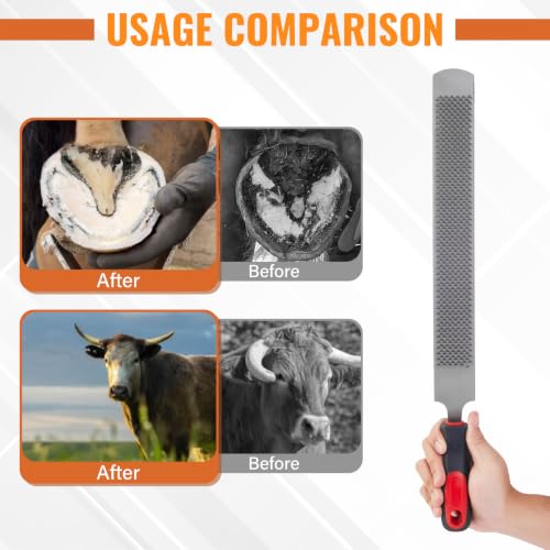 18Inch Professional Farrier Hoof Rasp - Heavy Duty Carbon Steel Hoof Trimmer for Horses, Cattle, Goats, Donkeys, Ergonomic Handle with Sharp Teeth, Durable Animal Hoof and Wood File Tool