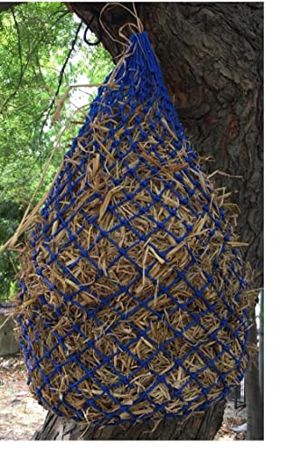 Majestic Ally 2 Pcs 1.25”x1.25” Holes Ultra Slow Feed 40” Very Sturdy Hay Net with Bottom Ring for Goat, Sheep and Livestock Simulatr grazing, Reduces Waste (Royal Blue) - color: Royal Blue