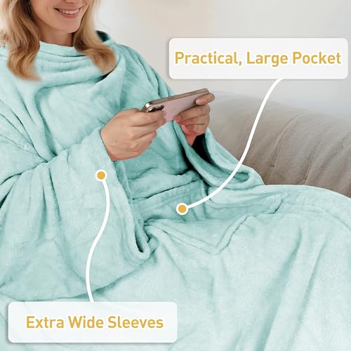 Catalonia Wearable Blanket with Sleeves for Women & Men, Fleece Wrap Throw - color: Aqua