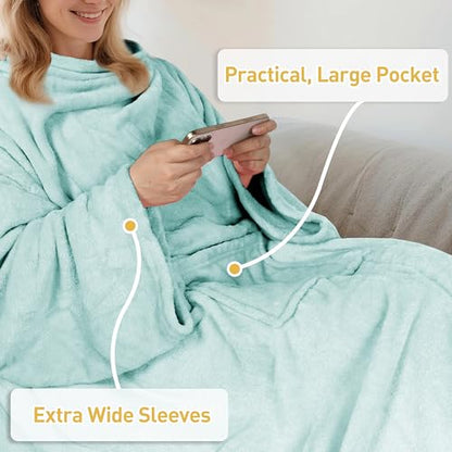 Catalonia Wearable Blanket with Sleeves for Women & Men, Fleece Wrap Throw - color: Aqua
