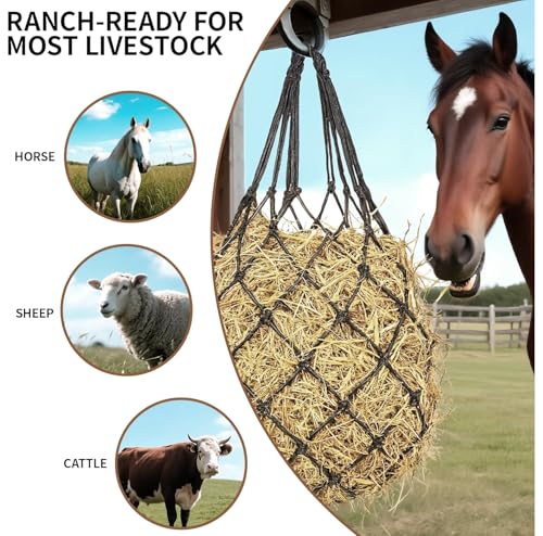 2 pcs 40" Hay Net for Horses, Made from Durable Nylon Rop, Regulate Intake of Hay hence Improve Digestion,for Horses Goat Sheep Hanging Slow Feed Hay Bag (Black 2)