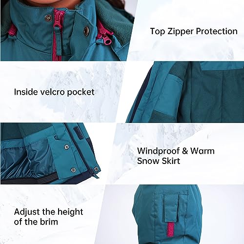 YINGJIELIDE Boy's Waterproof Ski Jacket,Kids Outdoor Snowboarding windproof Jacket,Fleece Lined Hooded,Warm Winter Snow Coat - color: Berry Green, size: 7-8 Years