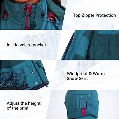 YINGJIELIDE Boy's Waterproof Ski Jacket,Kids Outdoor Snowboarding windproof Jacket,Fleece Lined Hooded,Warm Winter Snow Coat - color: Berry Green, size: 9-10 Years