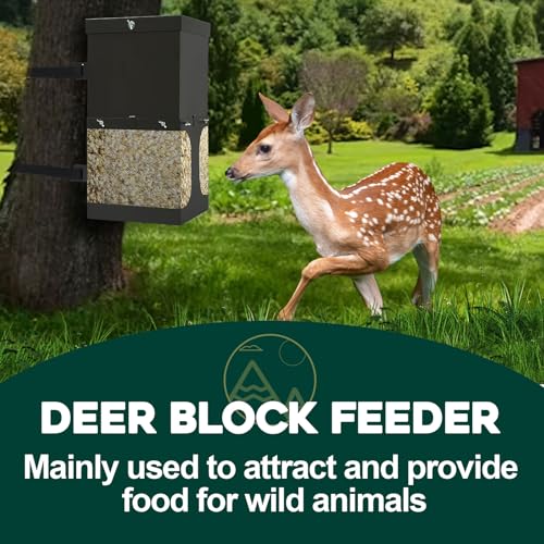 KUAFU Steel Hanging Block Feeder for Deer Horse Livestock Wildlife and Farm | Animal, Gravity Deer Feeder with Waterproof Cover, Handle and Mounting Straps Trough Holds Protein Salt Mineral, BL2553