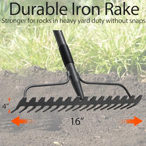 Bow Rake, 17 Prongs Leaf RakeThatch Rake for Lawn,63 Inch Long Handle Yard Rock Rake for Gardening,Detachable Heavy Duty Metal Garden Rake for Loosening Soil, Leveling Lawn, Leaves Cleaning