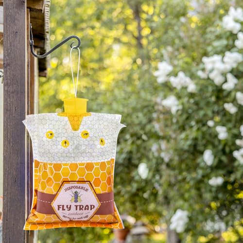 6 Fly Traps Outdoor, Big Fly Bag with Bait Disposable Hanging, Fly Hunter Repellent Control Catcher Killer, Ranch Stable Horse Farm Fly Trap for Barn, Farm, Mosquito, Bug, 6Pack-A2