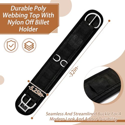 Eccliy 32 Inch Equine Horse Cinch Elastic Saddle Cinch Girth with Buckle for Western Horse Riding Supplies - color: Black
