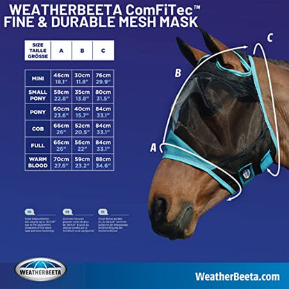 WeatherBeeta ComFiTec Fine Mesh Mask with Ears, Black/Turquoise, Cob - size: Cob