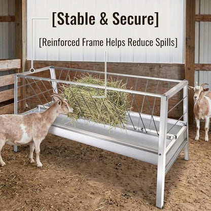 Dual Trough Waste-Proof Feeder, Forage & Concentrate Trough for Goats, Sheep and Cattle