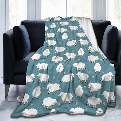 Cute Sheep Blue Background Fleece Blanket Lightweight Ultra-Soft Throw Blanket for Sofa Couch Bed Camping Travel - Super Soft Cozy Microfiber Blanket 60"X50" - color: Sheep (Blue), size: 60"x50"