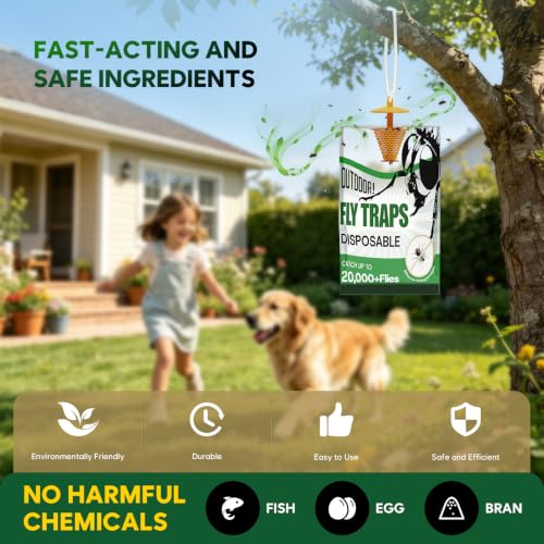 Fly Traps Outdoor 9 Pack Water Activated Disposable Fly Catcher | Water activated hanging fly traps, easy to set up. Disposable mess-free design, ideal for instant outdoor fly pest control. - size: 9Pack