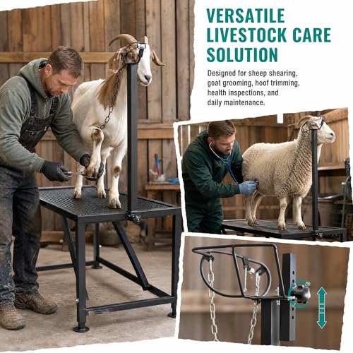 Sheep Grooming Table, 650 LBS Adjustable Goat Milking Stand, Black - color: Black
