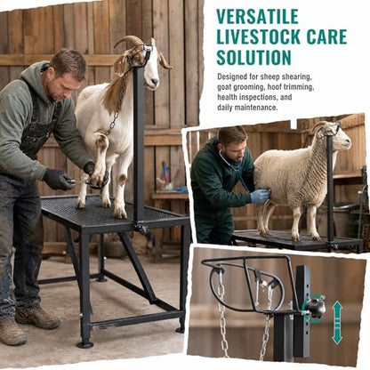 Sheep Grooming Table, 650 LBS Adjustable Goat Milking Stand, Black - color: Black