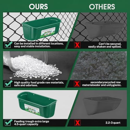 Chicken Feeder Waterer Set, Hanging Fence Feed Trough for Livestock Poultry, Waterer Bucket for Hens Gooses Goat Sheep Deer Duck （ 2 * 2.7 Quart ） - color: Green
