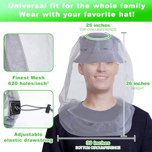 South to East Mosquito Head Net for Insect 2 Pack, Fly & Bug Protection - color: Light Grey