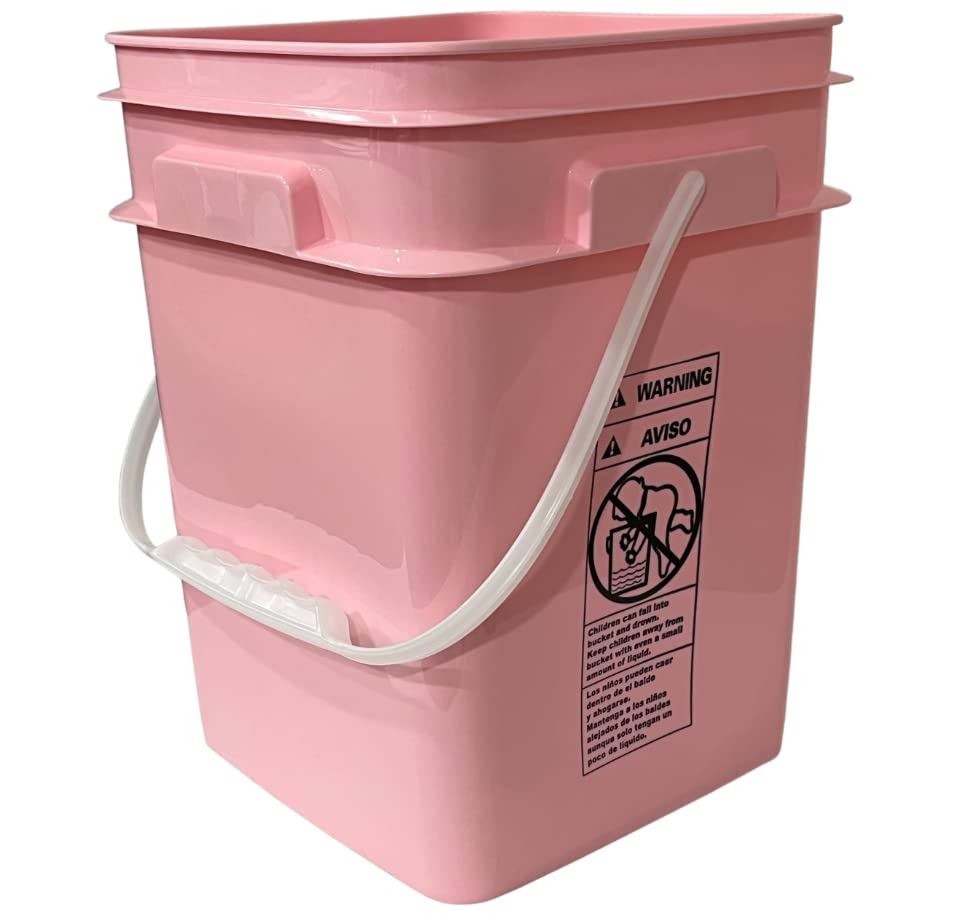 House Naturals 4 Gallon Square Food Grade Bucket Pail with Plastic Handles and Lid (Pack of 3) Made in USA containers (Pink - White lids) - color: Pink - White Lids