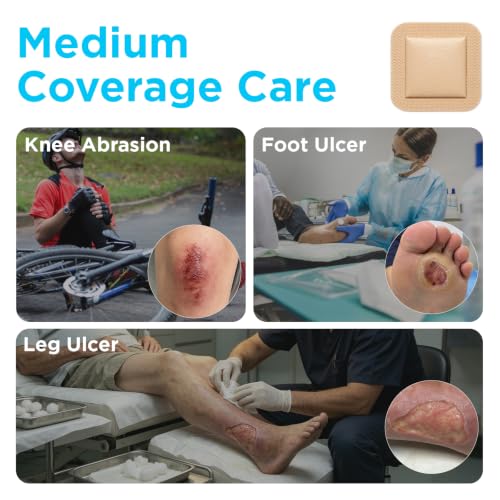 OK TAPE Silicone Foam Dressing with Border, 4 x 4 Inch, 20 Pack | Bed Sores Pressure Ulcer Care, Absorbent Pad, Gentle Adhesive, Water-Resistant - size: 4" x 4" – 20 Count