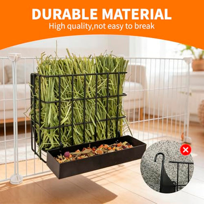 BESNEW 2-in-1 Large Rabbit Hay Feeder with Food Box,Upgraded Metal Guinea Pig Hay Feeder Hay-Leak Proof Bottom,Easy to Install,Bunny Supplies for Rabbit Guinea Pig Chinchilla Small Animals - color: Black, size: 10in feeder-box