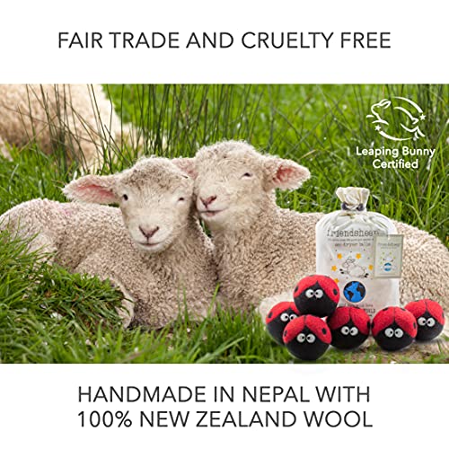 Friendsheep Wool Dryer Balls, Organic Reusable Fabric Softener Alternative for Laundry, Handmade, Fair Trade, Hypoallergenic, Eco-Friendly, Plastic-Free (6 Pack XL – Ladybugs) | Reusable fabric softener alternative Organic wool, handmade, fair trade, hypo