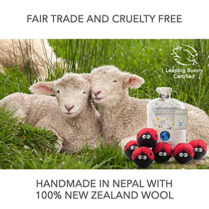 Friendsheep Wool Dryer Balls, Organic Reusable Fabric Softener Alternative for Laundry, Handmade, Fair Trade, Hypoallergenic, Eco-Friendly, Plastic-Free (6 Pack XL – Ladybugs) | Reusable fabric softener alternative Organic wool, handmade, fair trade, hypo