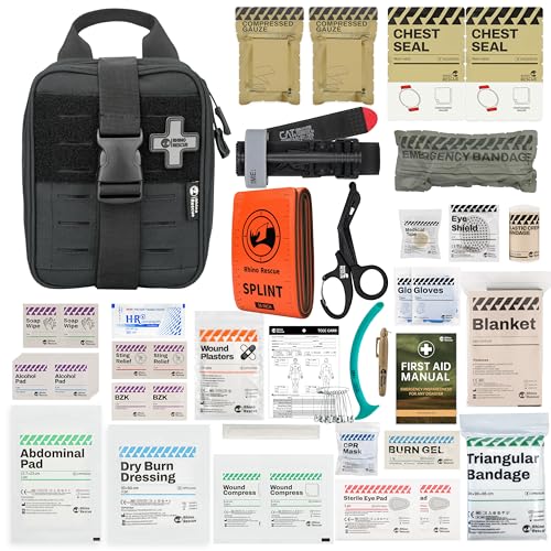 RHINO RESCUE IFAK Trauma Kit Pro with CAT Tourniquet (Black) - color: Black, size: MOLLE Vertical Pack